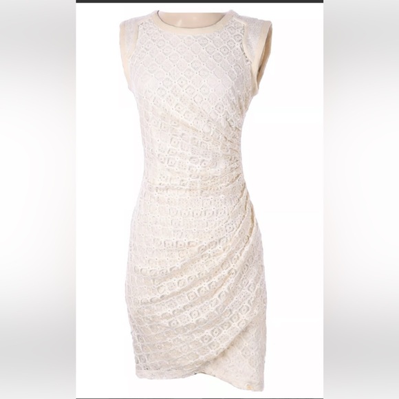 Sea New York Lace Beige Rouched MIDI Dress 6 - Picture 1 of 5